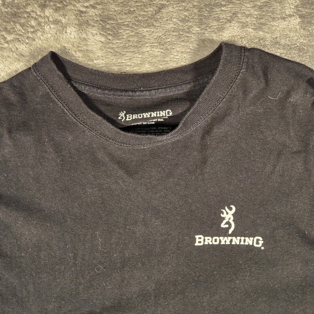 Browning T-Shirt Mens XL Black Excellent Camo Flag Graphic Buckmark Logo Cotton - Picture 3 of 8